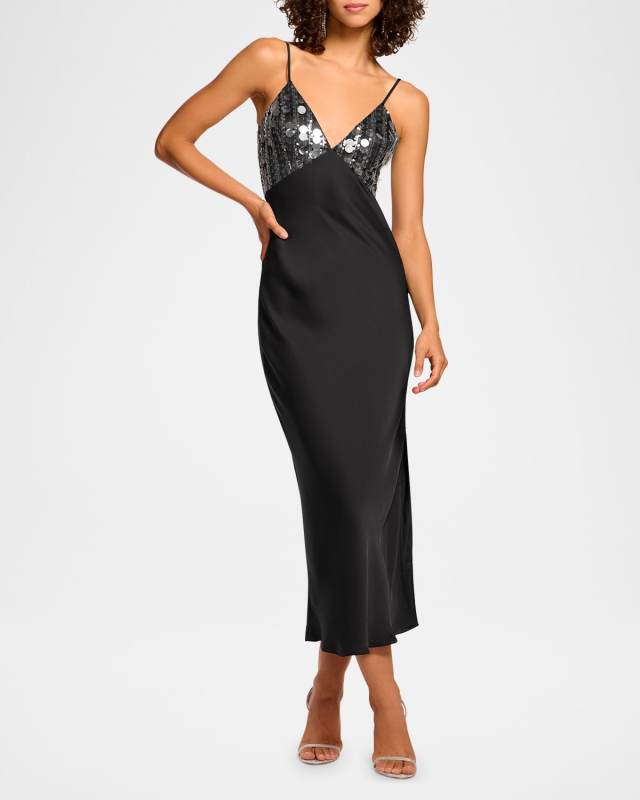 Nadiene Sequined Satin Slip Dress
